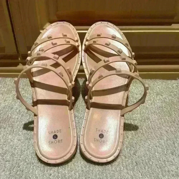 Shade & Shore Blush Liv Jelly Strappy Slide Studded Sandals Size 8 - Picture 1 of 3